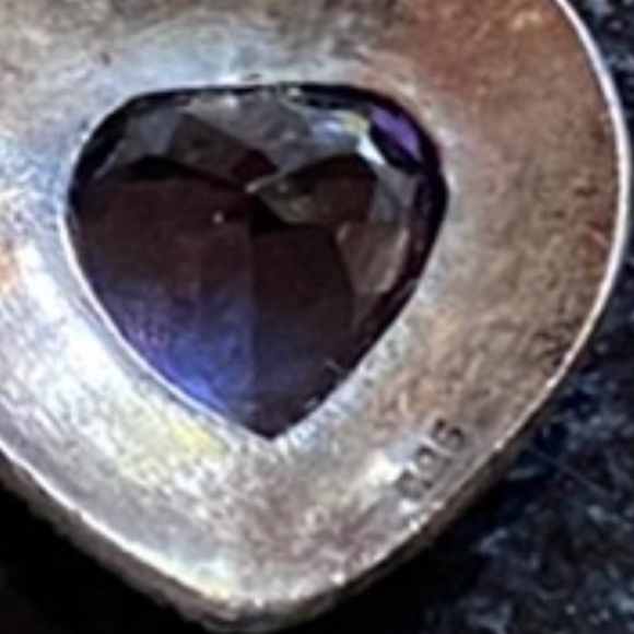 Sterling Silver Marcasite & Amethyst Heart Necklace - Picture 6 of 7